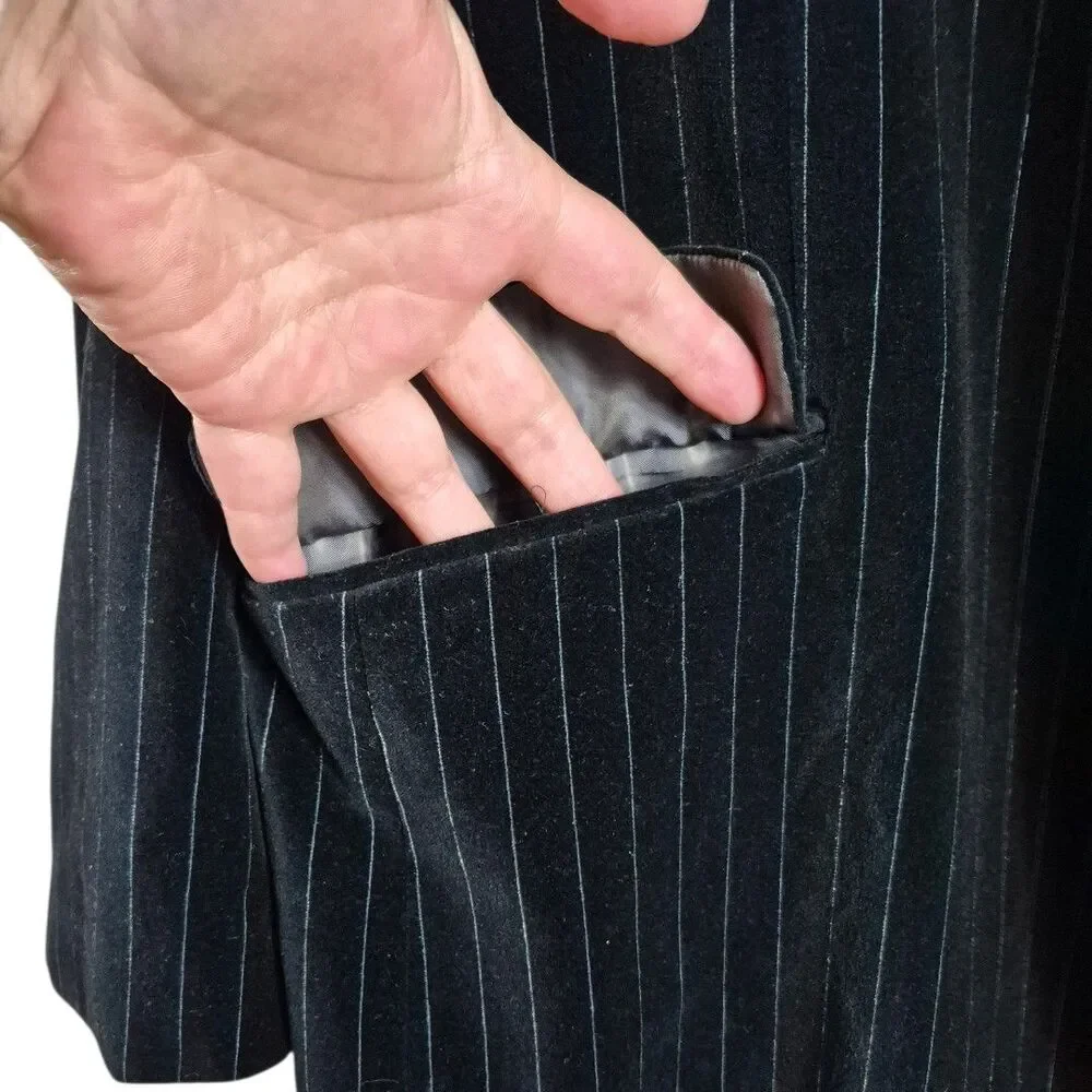 Vtg Velvet XL Black Pinstripe Blazer Tailored Sport Coat Classic Formal Wedding